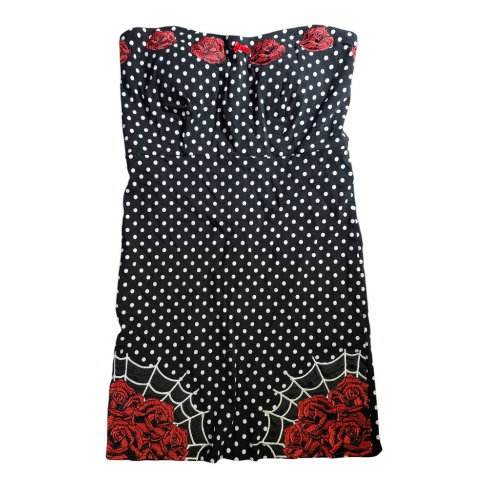 Too Fast  - Black and White Polka Dot Dress with Red Roses